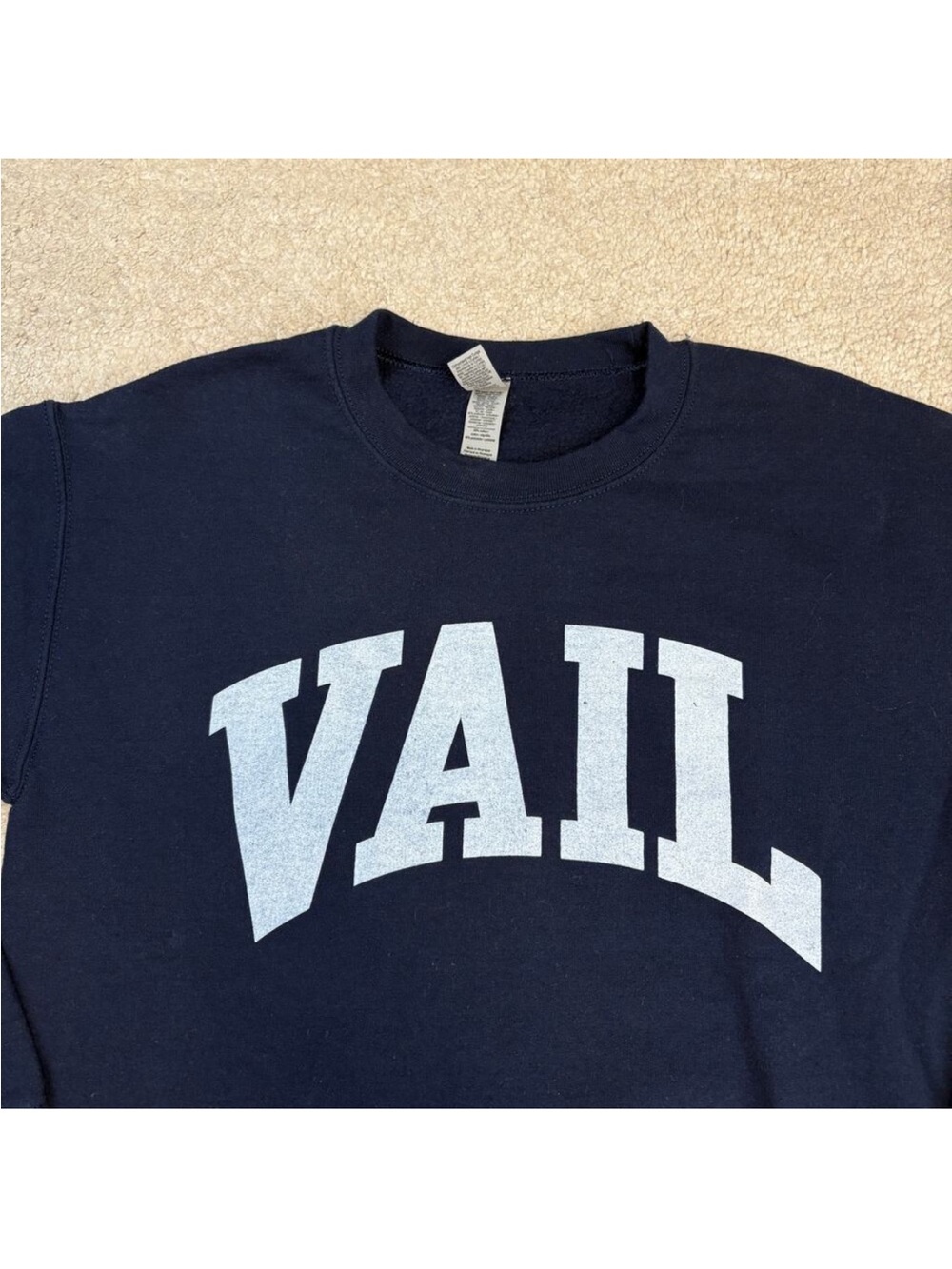 Gildan Vail Colorado Graphic Letters Navy Blue White Crewneck Sweatshirt Size S